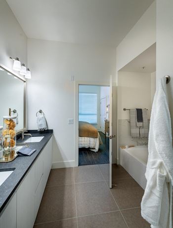 Premium granite and quartz countertops in bathroom areas